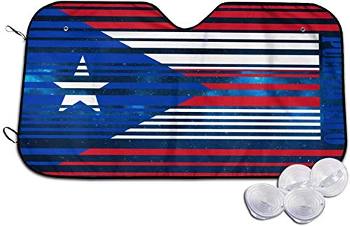 Bandera de código de Barras de Puerto Rico Parabrisas de Coche Parasol Plegable para Coche, Todoterreno, Camiones, minivans, Parasol Mantiene el vehículo Fresco, 76 * 140 cm