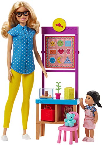 Barbie FJB29 - Muñeca profesora con juego de pizarra giratoria