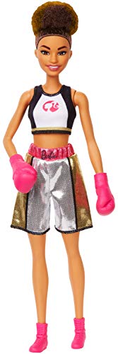 Barbie Quiero Ser Boxeadora, muñeca morena con guantes de boxeo rosa (Mattel GJL64)