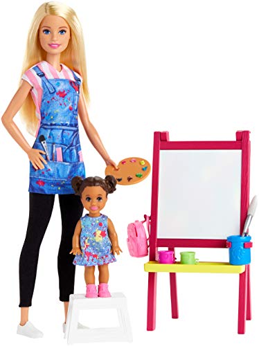 Barbie Quiero Ser maestra de arte, muñeca rubia con bebé y accesorios (Mattel GJM29)