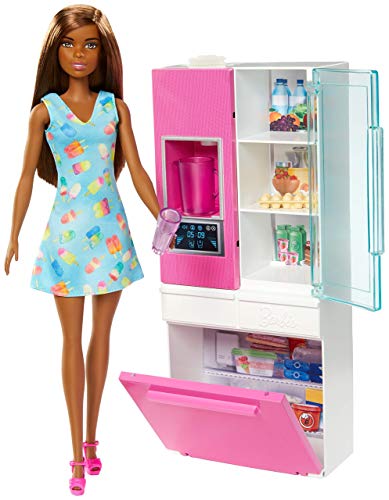 Barbie Refrigerador, accesorios para cocina con muñeca afroamericana (Mattel GHL85)