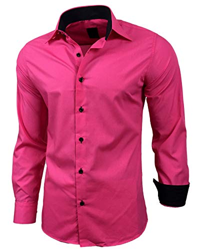 Baxboy - Camisa de manga larga para hombre, de corte ajustado, fácil de planchar, para trajes, trabajo, bodas, tiempo libre, R-44 rosa L