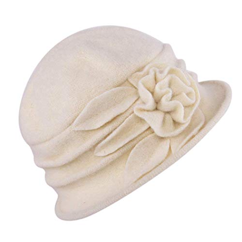 Beanie Bell Hat Ladies Vintage Bucket Hat Beret Cloche Sombrero De Copa Años 20 Con Detalle Floral Sombrero De Invierno Slouch Hat Caps (Color : Beige, Size : One Size)