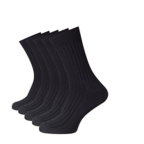 Beauty7 Kits 5 Pares Calcetines de Algodón Medios Largos Deportivos Transpirables Invierno Reforzados en Talón y Puntera para Hombre Talla EU 40-44, Negro