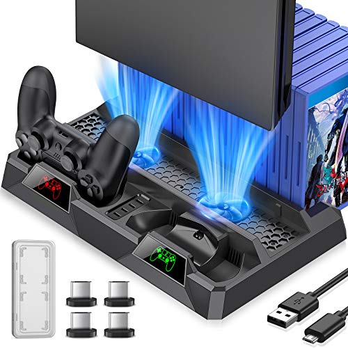 BEBONCOOL para PS4 Playstation Vertical Soporte Ventilador de Refrigeración Ventilador Sistema Pro Slim Controlador de Juego Soporte Estación de Carga Dock Pad