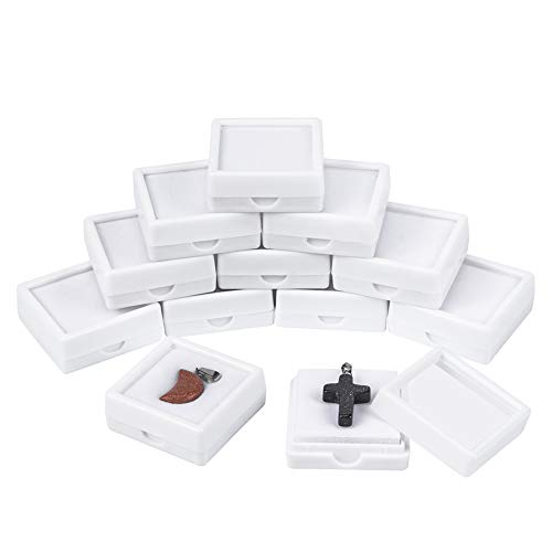 BENECREAT 24 Pack Caja de Presentación Superior Caja con Terciopelo Interior para Piedras Preciosas y Diamantes Dispersos 40x40x15mm Blanco