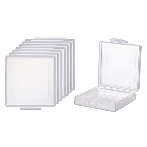 BENECREAT 8 Pack Caja Cuadrada de Plástico Transparente con Tapa de Bisagras 5x5x1.5cm Contenedor de Abalorios de Plástico para Artículos, Pastillas, Hierbas, Cuentas Pequeñas