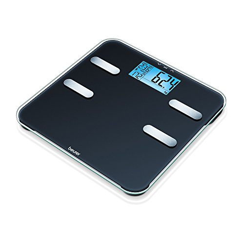 Beurer BF 185 - Báscula de análisis para medir peso, grasa corporal, agua corporal, masa muscular y ósea, con cálculo de las necesidades de calorías AMR, con 10 memorias de usuario