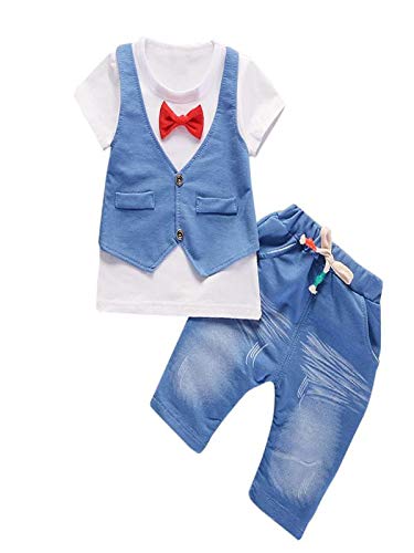 BHYDRY NiñIto Niños Bebé Chico Conjuntos Manga Corta Camiseta + Pantalones Caballero Ropa Trajes(Blanco,90)