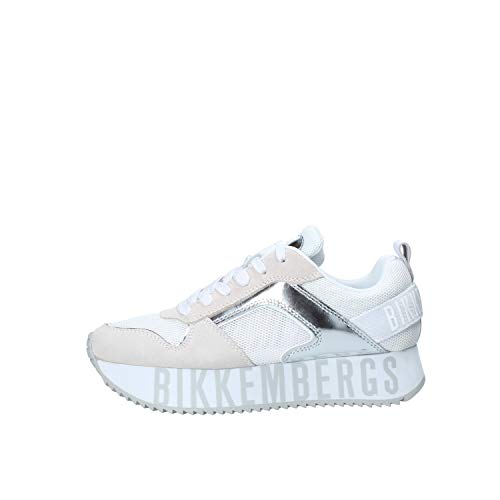 Bikkembergs Zapatos de mujer Art B4BKW0096 White Silver Color Foto Medida a elegir Plateado Size: 38 EU
