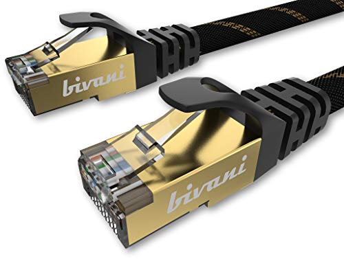 bivani Elite Series - Cable de red (cat. 8.1, 40 Gbit/s, 25 GBase-T, 40 GBase-T, 2000 MHz, PIMF, RJ45, apantallado S/FTP, cable Gigabit Ethernet LAN con protección de nailon) 1 m Negro