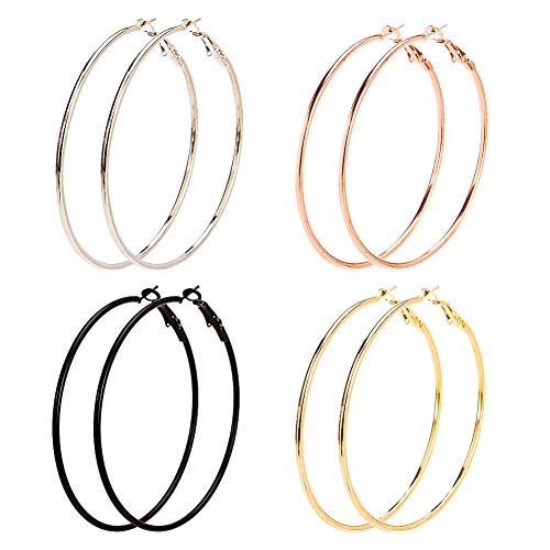 Bolonbi - 8 pares de pendientes con diseño de aro grande fabricados en acero inoxidable y chapados en oro, oro rosa, plata y negro, ideales para mujeres y niñas Bolonbi - 8 pares de pendientes con diseño de aro grande fabricados en acero inoxidable y chapados en oro, oro rosa, plata y negro, ideales para mujeres y niñas