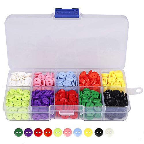 Botones Costura de 10 Colores Botones Redondo de Resina con Caja de Plástico para manualidades de DIY Coser Artesanía 9mm 750 unidades