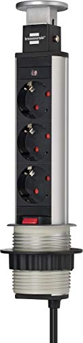 Brennenstuhl Tower Power regleta de enchufes de mesa de 3 tomas de corriente (cable de 2 m, retráctil en la mesa, montable) aluminio Brennenstuhl Tower Power regleta de enchufes de mesa de 3 tomas de corriente (cable de 2 m, retráctil en la mesa, montable) aluminio