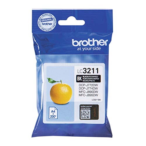 Brother LC3211BK Cartucho de tinta negro original para las impresoras DCPJ572DW, MFCJ491DW, MFCJ497DW, MFCJ890DW y MFCJ895DW duración estimada hasta 200 páginas (según ISO/IE 24711)