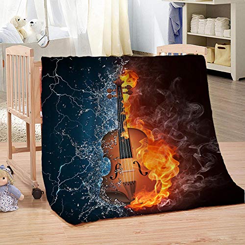 BWBJJ 3D Impresión Flame Guitarra Manta Franela Invierno Mantas para Cama Manta de Felpa Soft Cálidas y Ligeras Colcha Mantas de Sofá para Adultos y Niños 70x100 cm
