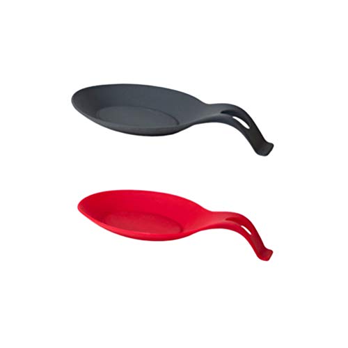 Cabilock 2 Piezas de Silicona para Cuchara Reposa Utensilios de Cocina Soporte para Cuchara para Restaurante de Cocina en Casa (Rojo + Negro)