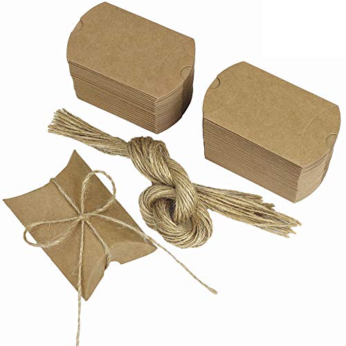 Cajas para Regalo Vintage Papel Kraft Marrón a Rústico Shabby Envolver Cajas de Dulces de Regalo con Cuerda para Boda Favor Paquete, Cumpleaños,Fiesta (paquete de 100)