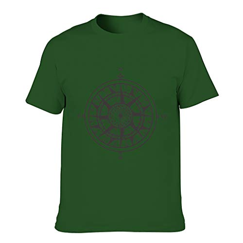Camiseta de manga corta con brújula para hombre, color negro, algodón, elementos náuticos, diseño de elementos náuti Dark Green001. XXL