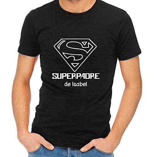 Camiseta Personalizada 'Superpadre' Negra en Todas Las Tallas - Regalo para el Día del Padre, Navidad o su cumpleaños