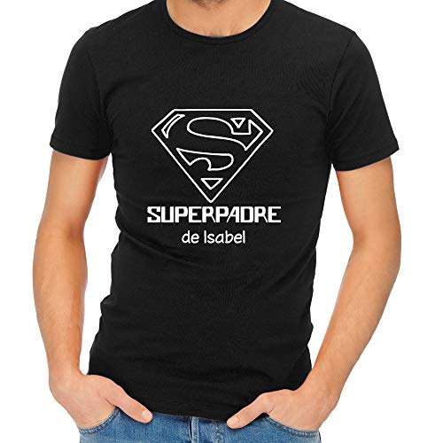 Camiseta Personalizada 'Superpadre' Negra en Todas Las Tallas - Regalo para el Día del Padre, Navidad o su cumpleaños Camiseta Personalizada 'Superpadre' Negra en Todas Las Tallas - Regalo para el Día del Padre, Navidad o su cumpleaños