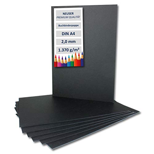 Cartón de encuadernación de 2 mm extremadamente resistente, color DIN A4 negro – 2,0 mm 10 unidades