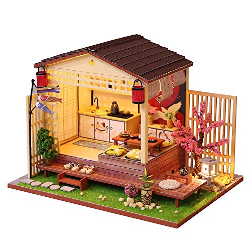 Casa de muñecas en miniatura de bricolaje Equipo Casa japonesa Cherry Blossoms House con cubierta a prueba de polvo, kit de montaje de la casa modelo para niños adultos Casa de muñecas en miniatura de bricolaje Equipo Casa japonesa Cherry Blossoms House con cubierta a prueba de polvo, kit de montaje de la casa modelo para niños adultos