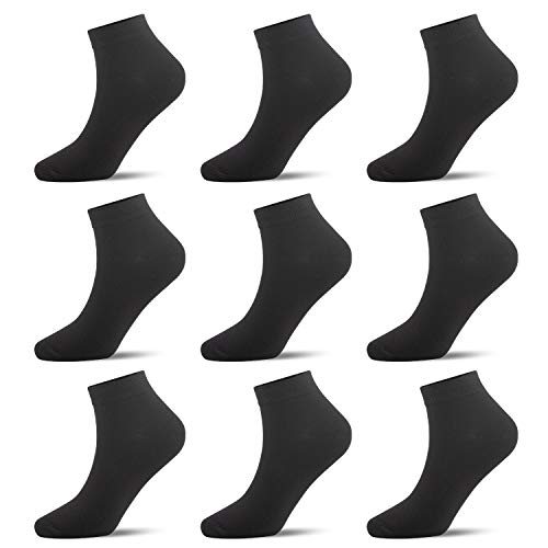 Caudblor 9 pares Calcetines Hombres Mujer Algodon Casual Calcetines Corto tobilleros 37-41/39-45, Negro-Mujer