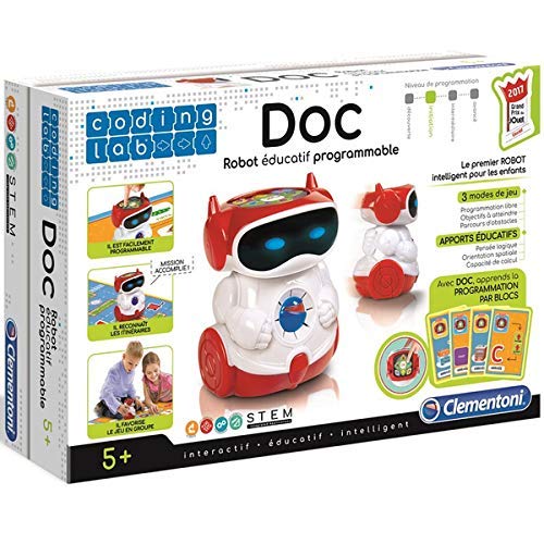 Clementoni-8005125590278 Doc Mon Robot Programmable, Color azul, rojo, blanco, Norme (59027), versión francesa