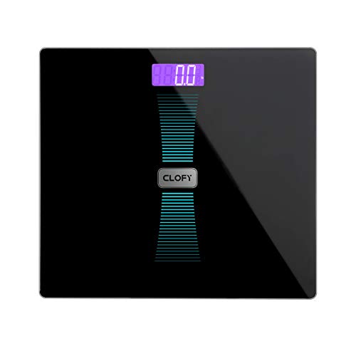 CLOFY Báscula de Baño Digital Alta Medición Precisa 200kg/440Ib/31st, Balanzas Electrónicas con Cristal Templado y LCD Retroiluminación, Escala de Peso con Control del Peso (Negro) CLOFY Báscula de Baño Digital Alta Medición Precisa 200kg/440Ib/31st, Balanzas Electrónicas con Cristal Templado y LCD Retroiluminación, Escala de Peso con Control del Peso (Negro)