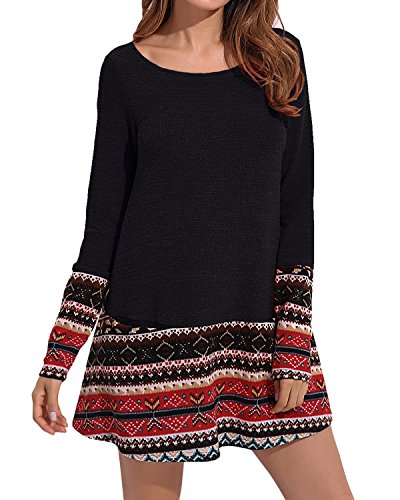 CNFIO Mujer Vestido Cuello Redondo Manga Larga Plus Tamaño Tops Moda Jersey Punto Mujer Invierno CNFIO Mujer Vestido Cuello Redondo Manga Larga Plus Tamaño Tops Moda Jersey Punto Mujer Invierno