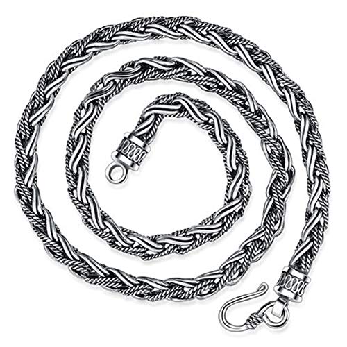 Collar de Plata esterlina Tejida a Mano de Plata 925, Collar de Locomotora Punk de los Hombres Retro de Plata tailandesa, Longitud de la Cadena de Unos 55 cm Collar de Plata esterlina Tejida a Mano de Plata 925, Collar de Locomotora Punk de los Hombres Retro de Plata tailandesa, Longitud de la Cadena de Unos 55 cm