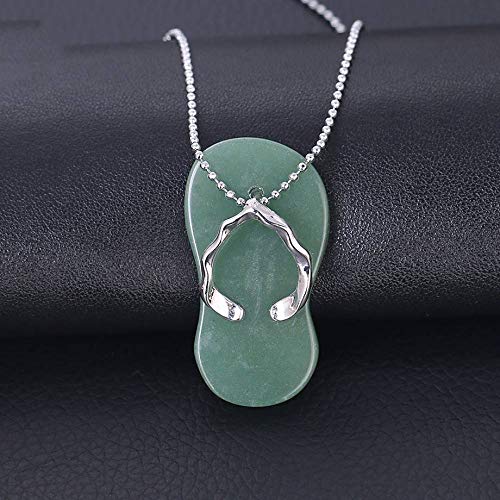 Collar Mujer De Piedra,Vintage Punk Reiki 7 Chakra Gema Natural Piedra De Aventurina Verde Zapatilla Encantadora Zapato De Playa Joyas Con Dijes Collares Con Cadena De Plata Regalo De Fiesta De Na