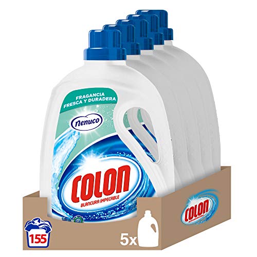 Colon Nenuco - Detergente para lavadora, adecuado para ropa blanca y de color, formato gel, 1,612 l - pack de 5, hasta 155 dosis