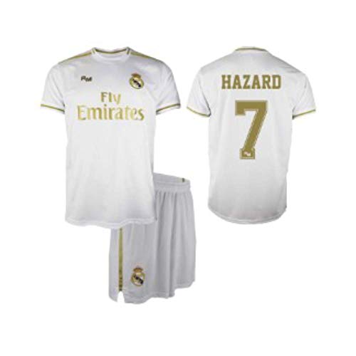 Conjunto Camiseta y pantalón 1ª equipación del Real Madrid 2019-20 - Replica Oficial con Licencia - Dorsal 7 Hazard - Niño Talla 6