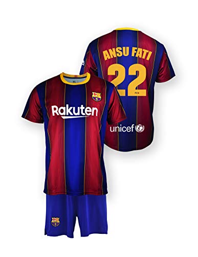 Conjunto Camiseta y pantalón Replica FC. Barcelona 1ª EQ Temporada 2020-21 - Producto con Licencia - Dorsal 22 Ansu Fati - 100% Poliéster - Talla 14 años Conjunto Camiseta y pantalón Replica FC. Barcelona 1ª EQ Temporada 2020-21 - Producto con Licencia - Dorsal 22 Ansu Fati - 100% Poliéster - Talla 14 años