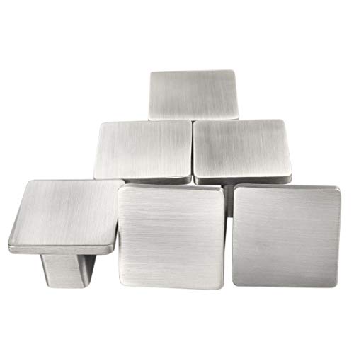 Conjunto de 6 pomos modernos plateados metálicos con acabado satinado, pomos para muebles, puertas y armarios, cajones, tiradores y botones cuadrados Conjunto de 6 pomos modernos plateados metálicos con acabado satinado, pomos para muebles, puertas y armarios, cajones, tiradores y botones cuadrados