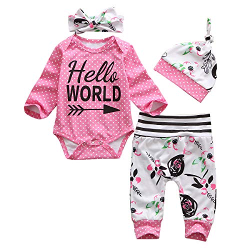 Conjunto de ropa de bebé para bebé, 3 unidades y 4 piezas de ropa de bebé para niña de manga larga + pantalones + sombrero + diadema conjunto