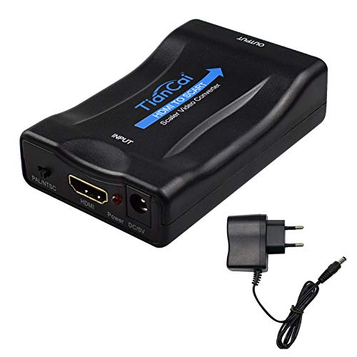 Convertidor HDMI a Scart, Tiancai Adaptador de HDMI a Euroconector Video Convertidor CVBS Input para PS3 PS4 VCR DVD BLU-Ray Wii TV Box Sky HD