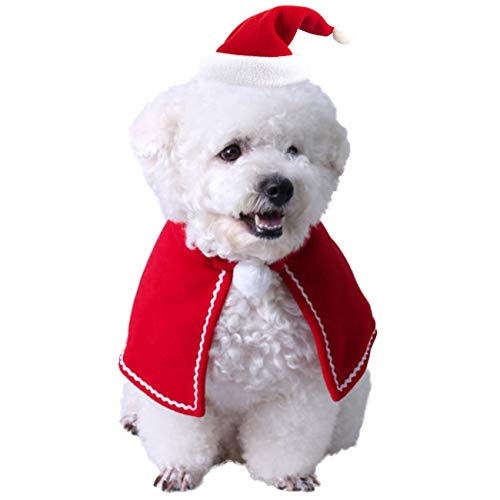 COSYLAND Disfraz de Navidad para Perro Gato, Capa para Mascotas, Gorra Papá Noel Ajustable, Fiesta de Navidad/Halloween/Año Nuevo, Rojo+Blanco