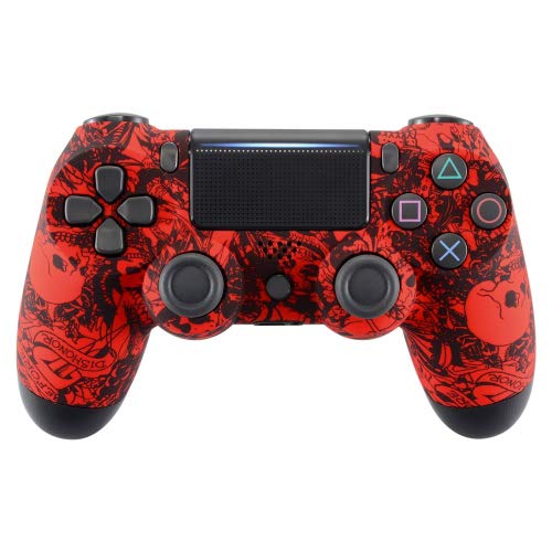 Crazy Red Skullz Soft Touch Rapid Fire Modded Controller para Playstation 4: Quick Scope, Drop Shot, Auto Run, Sniped Breath, Mimic, More