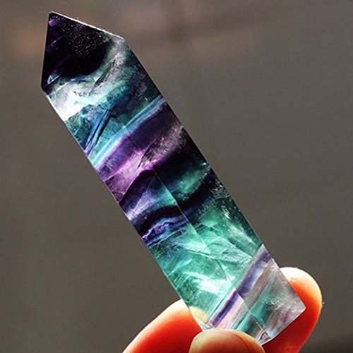 Cristal de obsidiana de fluorita 100 % natural, punto de columna, curación hexagonal, decoración de varita mágica, piedra de cristal de cuarzo de tratamiento de doble punta