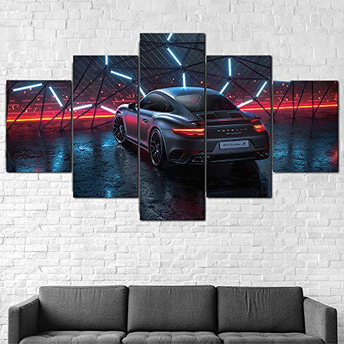 Cuadro sobre Impresión Lienzo 5 Piezas-Mural Moderno 5 Piezas,Coche deportivo Porsche 911 Turbo S Dormitorios Decoración para El Hogar-No Tejido Lienzo Impresión-Modular Poster Mural-Listo para Colgar