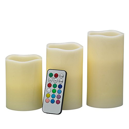 Dastrues 3Pcs Flameless LED Candles Flickering Color Changing Candle Lights Battery Operate with Remote for Valentín, Cumpleaños, Fiestas, Navidad, Festivales, Decoración