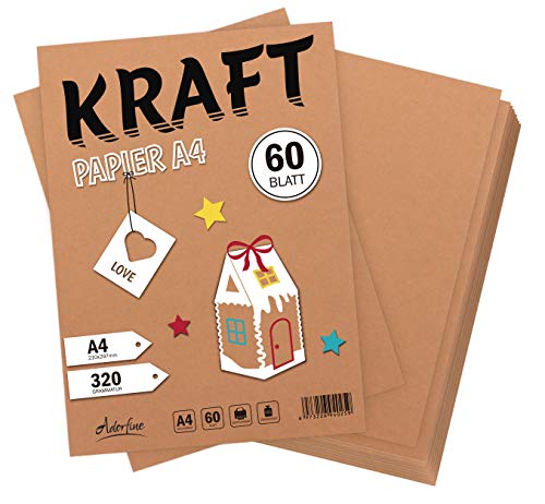 de 60 hojas Papel kraft DIN A4 320 g/m² de calidad Absofine Naturkarton de alta calidad Brown Natural fuerza Card Kraftkarton