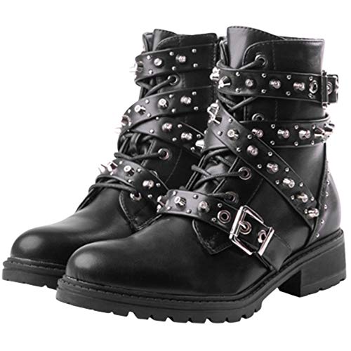 De Manera De Las Mujeres Los Cargadores Del Tobillo, La Cremallera Lateral De La Correa De La Hebilla De Los Zapatos, Negro Del Punk Remaches Locomotora Señoras Del Estilo Mujeres De Las Botas,36 De Manera De Las Mujeres Los Cargadores Del Tobillo, La Cremallera Lateral De La Correa De La Hebilla De Los Zapatos, Negro Del Punk Remaches Locomotora Señoras Del Estilo Mujeres De Las Botas,36