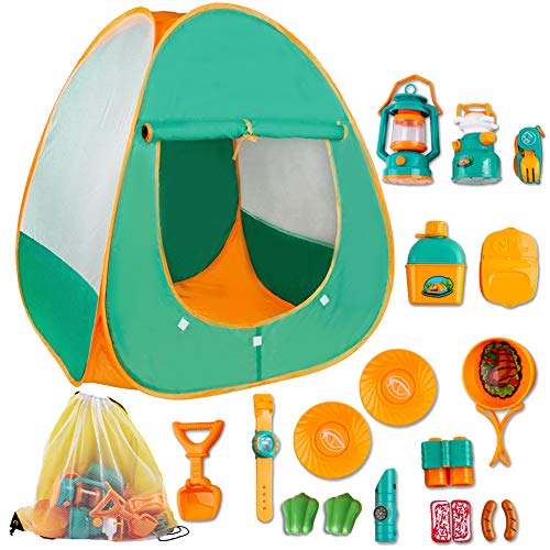 deAO Juego de Supervivencia Camping Infantil Conjunto de Imitación para Niños y Niñas Incluye Tienda de Campaña Pop Up, Farol, Camping Gas y Accesorios Actividad Recreativa Interior y Exterior