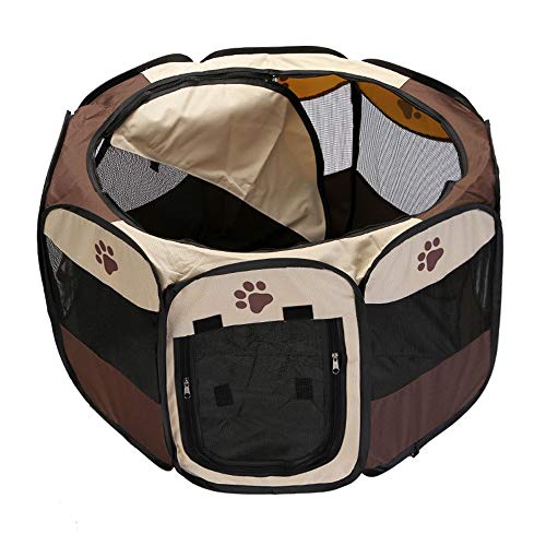 Decdeal Recinto Plegable para Mascotas Corralito Portátil Impermeable Malla de Aire Oxford Tienda de Campaña Casa de Juegos para Perros Gatos Pequeños 72x72x43cm