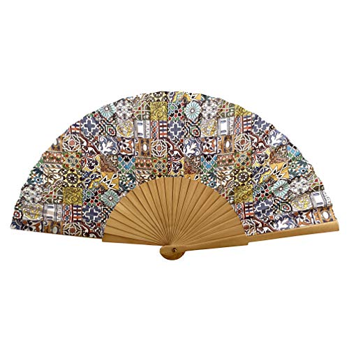 Designer Souvenirs - Abanico con diseño de Azulejos de Tela con Varillas de Madera | Estampado Moderno y Colorido | para Regalar a Madres, Abuelas o Amigas | Original Diseño Invitados Boda o Fiestas Designer Souvenirs - Abanico con diseño de Azulejos de Tela con Varillas de Madera | Estampado Moderno y Colorido | para Regalar a Madres, Abuelas o Amigas | Original Diseño Invitados Boda o Fiestas