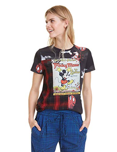 Desigual Micky Mouse Camiseta, Negro (Negro 2000), L para Mujer